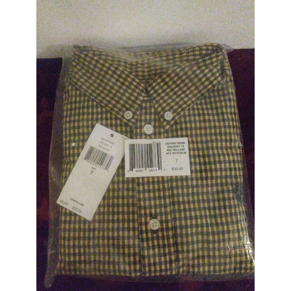 Chaps Boys Dress shirt Yellow/Blue Plaid Size 7